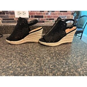 Report ladies platform wedge black sandal shoes